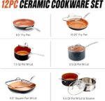Gotham Steel 12 Pc Ceramic Cookware Set Nonstick, Ceramic Pots and Pans Set Non Stick with Steamer for Cooking, Non Toxic PFOA PFOS Free, Ergonomic Stay Cool Handles, Oven & Dishwasher Safe, Copper - Image 3