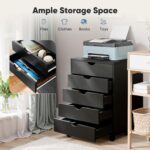 OLIXIS 5 Drawer Mobile File Cabinet Under Desk Storage Organization with Wheels Vertical Filing Chest Rolling Wood Small Desk Printer Stand for Home Office, 15.75"D x 18.74"W x 25.39"H, Black - Image 5