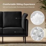 HULALA HOME Modern Faux Leather Loveseat Sofa Combined with Linen Fabric, Comfy Upholstered 2-Seater Couch with Metal Legs, Small Love Seat for Living Room Bedroom, Black - Image 6