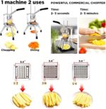 Upgrade Stainless Steel Vegetable Cutter: Ideal for potatoes, tomatoes, peppers, mushrooms.3 Replacement Blades (1/4", 3/8", 1/2") for various widths. Doubles cutting efficiency. - Image 5