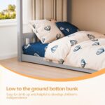 JOYMOR Solid Wood Low Twin Over Twin Bunk Bed for Kids/Junior, Bunk Bed Frame with Guardrails & Ladder for Boys Girls, No Box Spring Needed (Gray) - Image 7