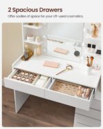 VASAGLE Vanity Desk with Mirror and LED Lights, Makeup Vanity with 6 Drawers, Vanity Table with 4 Open Shelves, 10 Dimmable LED Lights, for Bedroom, Dressing Room, Modern, Cloud White URDT122T14 - Image 6