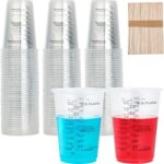 100 PACK Plastic Measuring Cups, 10 oz Disposable Mixing Cups with 100 Wooden Mixing Sticks, Can Be Used for Epoxy Resin, Liquid Measuring, Paint, Cooking and Baking - Image 2