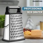 Rainspire Professional Box Grater, Cheese Grater Box for Kitchen Stainless Steel with 4 Sides, Cheese and Spice Graters with Handle for Vegetables, Ginger, Potatoes, Black - Image 7
