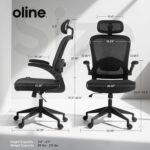 Oline ErgoAir Ergonomic Office Chair – Adjustable Lumbar Support, Flip-Up Armrests, Mesh Computer Desk Chair, Swivel Rolling Executive Gaming Chair for Home & Office (Black) - Image 4