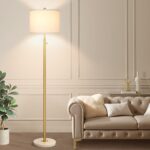 【Upgraded】Dimmable Gold Floor Lamps for Living Room, 11W LED Bulb Included, Modern Standing Lamp with Marble Base, Tall Pole Light with White Linen Shade for Bedroom Reading Office Corner Nursery - Image 10