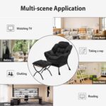 Youtanic Lazy Chair with Folding Ottoman, Accent Chair Velvet Upholstered with Metal Structure and Non-Slip Pads, Sofa Armchair with Footrest and Side Storage Bag for Dorm, Room, Office, Black - Image 9