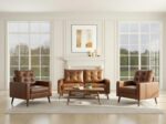 HNY Set of 2 Mid Century Modern Armchair, Button Tufted Faux Leather Accent Chair with Arm, Upholstered Club Chair for Living Room, Bedroom, Rubber Wood Legs, Caramel, 29.1D x 32.3W x 33.1H Inch - Image 10