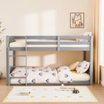 JOYMOR Solid Wood Low Twin Over Twin Bunk Bed for Kids/Junior, Bunk Bed Frame with Guardrails & Ladder for Boys Girls, No Box Spring Needed (Gray) - Image 9