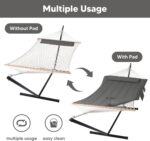 SUNCREAT Double Outdoor Hammock with Stand, Two Person Cotton Rope Hammock with Polyester Pad, Dark Gray - Image 5