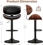 Bar Stools Set of 3, Bentwood Adjustable Height Swivel Bar Stools, PU Leather Upholstered Bar Chair with Back and Footrest for Bar, Kitchen, Dining Room, Black - Image 3
