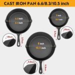Pre-Seasoned Cast Iron Skillet Set - 3 Piece Frying Pan With Heat-Resistant Handles (6, 8, 10 Inch) for Frying, Saute, Pizza, Oven Safe (Black) - Image 3