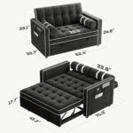 Marsail Sofa Bed, 3-in-1 Convertible Sleeper Sofa, Futon Couch with USB Charging, Side Pockets & Adjustable Backrest, Pull Out Couch for Living Room, Apartment, Loveseat, Velvet Fabric, Black - Image 3