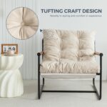 MAXYOYO Accent Chair, Velvet Arm Chair Living Room Chair with Metal Frame, Reading Accent Chair, Modern Bedroom Chair, Boucle Armchair with Wooden Arms, Beige - Image 5