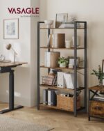 VASAGLE 5-Tier Bookshelf, Bookcase with Steel Frame, Book Shelf for Living Room, Home Office, Study, 11.8 x 31.5 x 60.2 Inches, Industrial Style, Rustic Brown and Ink Black ULLS081B01 - Image 3