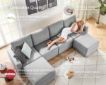 LINSY HOME Modular Sectional Sofa, 114" U Shaped Couch with Storage Seats, Oversized Couches with 2 Movable Ottomans for Living Room, Grey - Image 6