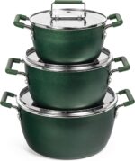 Granitestone Green Pots and Pans Set Nonstick, 6 Stackable Piece Cooking Pots Set, Kitchen Pots, Non Stick Coating, 5qt 3qt & 1.5qt Pots with Lids, Stay Cool Handles Dishwasher Safe 100% Toxin Free - Image 2