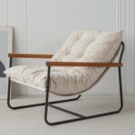 MAXYOYO Accent Chair, Velvet Arm Chair Living Room Chair with Metal Frame, Reading Accent Chair, Modern Bedroom Chair, Boucle Armchair with Wooden Arms, Beige - Image 2