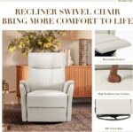 Swivel Rocking Recliner Glider Chair, Leather Reclining Rocker Chair with Footrest for Living Room, Nursery, Office, Bedroom, Ergonomic High Backrest, Wide Seat Cushion and Metal Base-Beige - Image 8