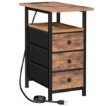 AMHANCIBLE End Tables Living Room with Charging Station, Narrow Side Table with USB Ports and Outlets, Slim Nightstand with 3 Fabric Drawers for Bedroom, Small Space, Rustic Brown, HETN013BR-1 - Image 2