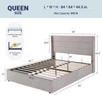 Allewie Queen Size Lift Up Storage Bed, Modern Wingback Headboard, Hydraulic Support, No Box Spring Needed, Light Beige - Image 3