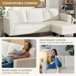 YESHOMY Convertible Sectional Couch, Couches with Mobile Ottoman, Small Sofa L-Shaped 3 Seater with Corduroy Fabric for Living Room, Apartment and Office, 70",Cream - Image 6