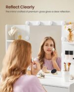 VASAGLE Vanity Desk with Mirror and LED Lights, Makeup Vanity with 6 Drawers, Vanity Table with 4 Open Shelves, 10 Dimmable LED Lights, for Bedroom, Dressing Room, Modern, Cloud White URDT122T14 - Image 5