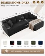 Cloud Sectional Couch,105 Inch Modular Sectional Sofa with Deep Seat,Modern Corduroy Boneless Couches with L-Shape Chaise for Living Room Bedroom,No Assembly Required (Black, Right Facing Chaise) - Image 3