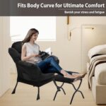 Youtanic Lazy Chair with Folding Ottoman, Accent Chair Velvet Upholstered with Metal Structure and Non-Slip Pads, Sofa Armchair with Footrest and Side Storage Bag for Dorm, Room, Office, Black - Image 6