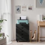 OLIXIS 5 Drawer Mobile File Cabinet Under Desk Storage Organization with Wheels Vertical Filing Chest Rolling Wood Small Desk Printer Stand for Home Office, 15.75"D x 18.74"W x 25.39"H, Black - Image 3