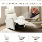 Swivel Rocking Recliner Glider Chair, Leather Reclining Rocker Chair with Footrest for Living Room, Nursery, Office, Bedroom, Ergonomic High Backrest, Wide Seat Cushion and Metal Base-Beige - Image 5