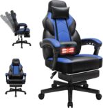 Gaming Chairs for Adults, Computer Chair with Footrest and Ergonomic High Back, Big and Tall Gamer Chairs with Massage Lumbar Support, 360° Swivel Height Adjustable Gaming Chair, Blue - Image 2