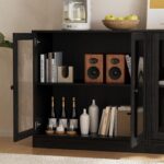 TUSY 71" TV Stand Storage Set - 2 Tall Bookcases & 2 Side Cabinets, Media Console with Glass & Wood Doors, Entertainment Center with Drawers, Tall Media Console for Living Room (Black, ADDA) - Image 9