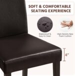 Yaheetech Dining Chairs Set of 4 PU Leather Dining Room Chairs with Waterproof Surface and Wood Legs for Kitchen Restaurant and Living Room, Dark Brown - Image 5