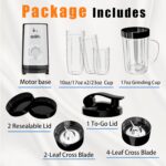 Smoothie Blender, Personal Blender for Shakes and Smoothies,12Pcs Coffee Grinder and Countertop Blenders Combo for Kitchen, Portable Smoothie Blenders with 10oz/17oz x2/23oz Cups (BLACK) (black2) - Image 10