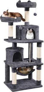 Yaheetech 62.5inches Cat Tree Cat Tower Cat Condo with Platform & Hammock, Scratching Posts for Kittens Pet Play House with Plush Perch for Indoor Activity Relaxing, Dark Gray - Image 2