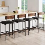 GarveeHome Bar Stools Set of 4, Upholstered Counter Height Bar Stools with Backrest and Footrest, Kitchen Barstools for Island, Counter Bar, Easy Assembly, Rustic Brown - Image 2
