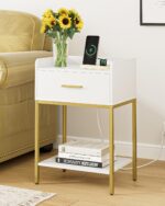 Masupu Nightstand with Charging Station,3-Tier Modern Bedside Night Stand with Storage Drawer and Shelf,Small End Side Table for Bedroom,Living Room,White - Image 5