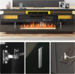 YGEOMER TV Stand with Fireplace, 67in Entertainment Center with Opening Shelves Modern Storage Cabinets and LED Lights, for 80 Inch TVs, for Living Room, Black - Image 7