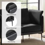HULALA HOME Modern Faux Leather Loveseat Sofa Combined with Linen Fabric, Comfy Upholstered 2-Seater Couch with Metal Legs, Small Love Seat for Living Room Bedroom, Black - Image 5