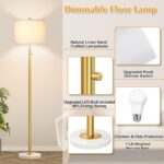 【Upgraded】Dimmable Gold Floor Lamps for Living Room, 11W LED Bulb Included, Modern Standing Lamp with Marble Base, Tall Pole Light with White Linen Shade for Bedroom Reading Office Corner Nursery - Image 5