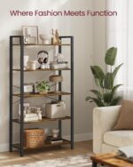 VASAGLE 5-Tier Bookshelf, Bookcase with Steel Frame, Book Shelf for Living Room, Home Office, Study, 11.8 x 31.5 x 60.2 Inches, Industrial Style, Rustic Brown and Ink Black ULLS081B01 - Image 5
