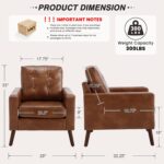 HNY Set of 2 Mid Century Modern Armchair, Button Tufted Faux Leather Accent Chair with Arm, Upholstered Club Chair for Living Room, Bedroom, Rubber Wood Legs, Caramel, 29.1D x 32.3W x 33.1H Inch - Image 3