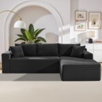 Cloud Sectional Couch,105 Inch Modular Sectional Sofa with Deep Seat,Modern Corduroy Boneless Couches with L-Shape Chaise for Living Room Bedroom,No Assembly Required (Black, Right Facing Chaise) - Image 2