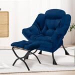 Congermom Lazy Chair with Folding Ottoman Modern Large Accent Chair,Contemporary Lounge Leisure Sofa Chair with Armrests Upholstered Sofa Armchair Reading Chair for Bedroom,Dorm & Office(Navy-f) - Image 3