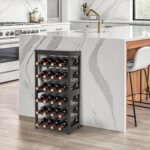 WRONWA 24 Botttle Wine Rack Freestanding Floor, 6 Tier Wine Rack Shelf with Table Top, Bamboo Wine Rack, Wine Storage Shelves Kitchen Bar Dining Room Living Room - Dark Brown - Image 3