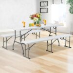 Goplus 6ft Folding Table, Indoor Outdoor Foldable Plastic Folding Tables, Heavy-Duty Rectangular Fold Up Table w/Handle, Portable Utility Card Table for Picnic, Party, Dining, Camping, Beach, White - Image 5