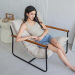 MAXYOYO Accent Chair, Velvet Arm Chair Living Room Chair with Metal Frame, Reading Accent Chair, Modern Bedroom Chair, Boucle Armchair with Wooden Arms, Beige - Image 4