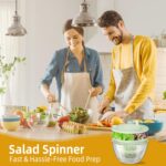 Large Capacity Green Salad Spinner, 4.24 Quart Lettuce Spinner with Dual Drainage, Efficient Salad Dryer for Quick Washing, Spinning & Draining Greens, Fruits, Veggies-with Shredding Blade - Image 7