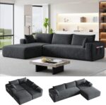 108" Cloud Couch Modular Sectional Sofa for Living Room,L-Shaped Boneless Couch with Deep Seat Chaise,No Assembly Required Foam Sleeper Sofa for Apartments,Plush Corduroy Fabric, Dark Gray - Image 2